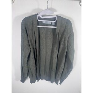 Vintage Oscar de la Renta Textured Knit Cardigan Sweater Men's Medium 90s Green